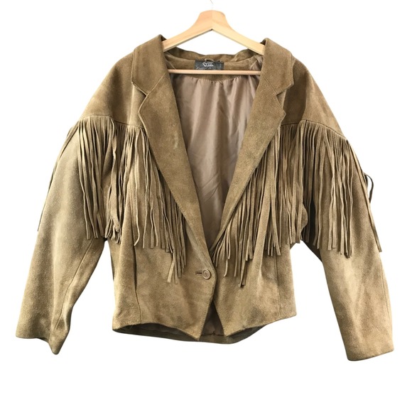 Vintage 80s GIII Leather Designs Suede Fringe Jacket Women's Medium Tan Western - Picture 1 of 11